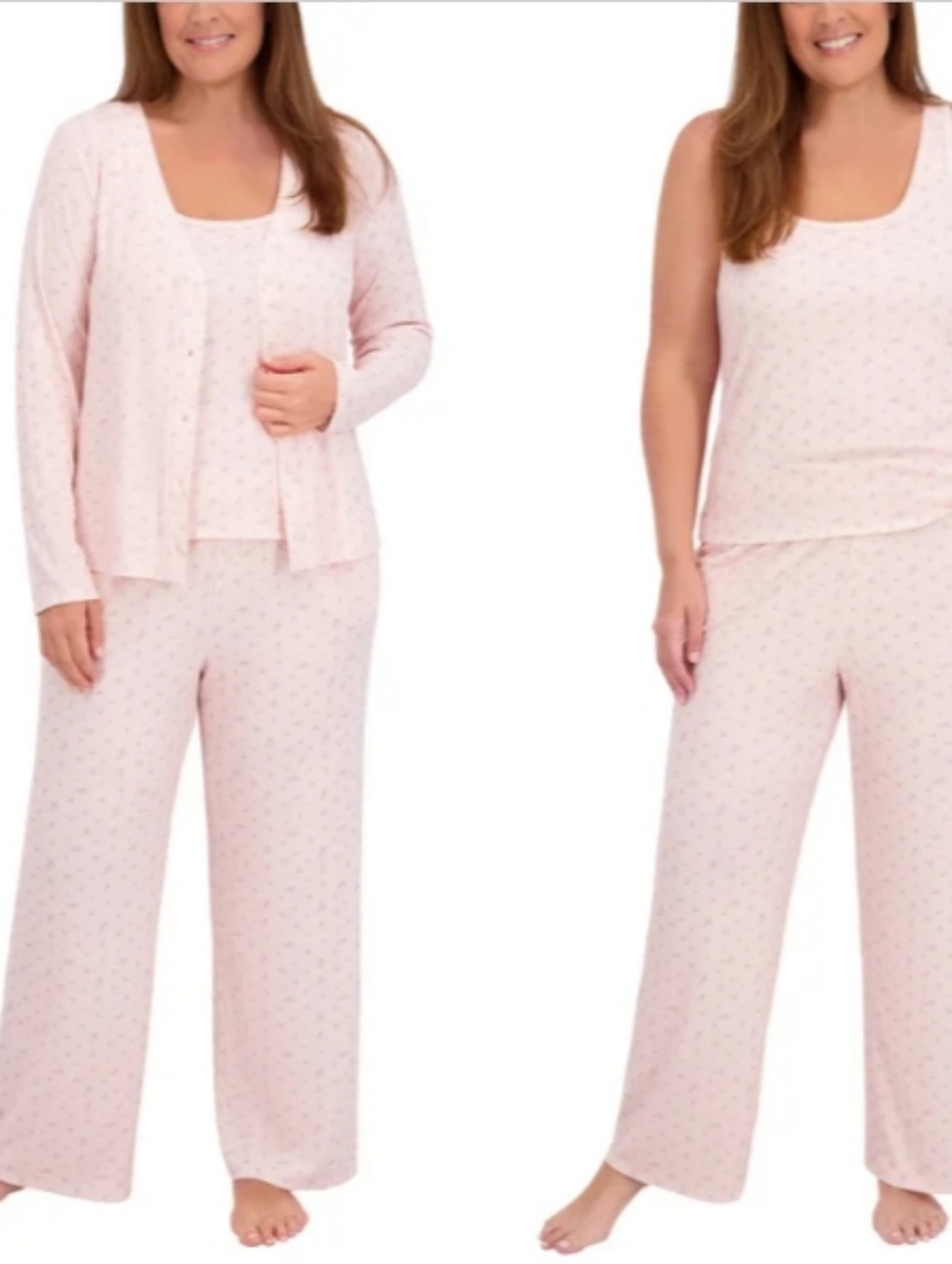 New Live 2 Lounge 3-Piece Set Pink Medium Floral Tank Pants Cardigan Lounge PJ - Picture 6 of 10
